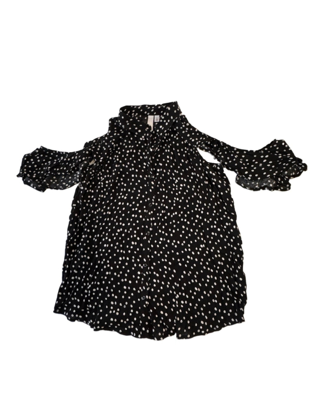NWT BP. black/white polka dot cold-shoulder button-down blouse Size:S